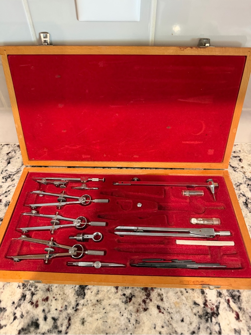 Vintage Sears Drawing Instrument Set In Wooden Case Made In W. Germany